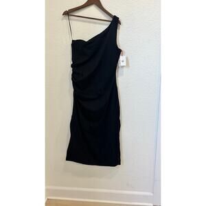 Open Edit Black One-Shoulder Ruched Bodycon Dress – Size L – NWT